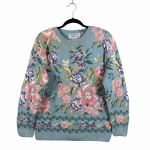 VTG Signatures by Northern Isles‎ Sz M Floral Embroidered Sweater Hand Knit